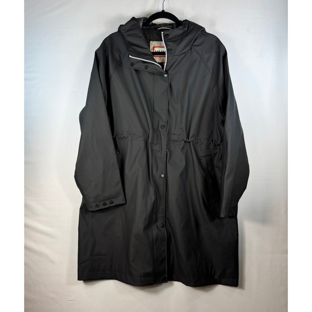Hunter Mens Black Waterproof Hooded Raincoat Parka Jacket Size M